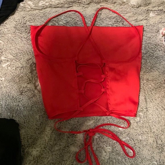 Red satin cowel neck top - Picture 5 of 6